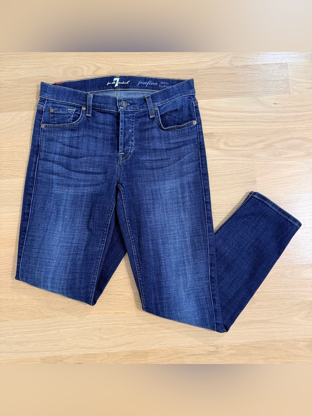 7 For All Mankind Josefina Skinny Boyfriend Jeans Dark Blue Size 24